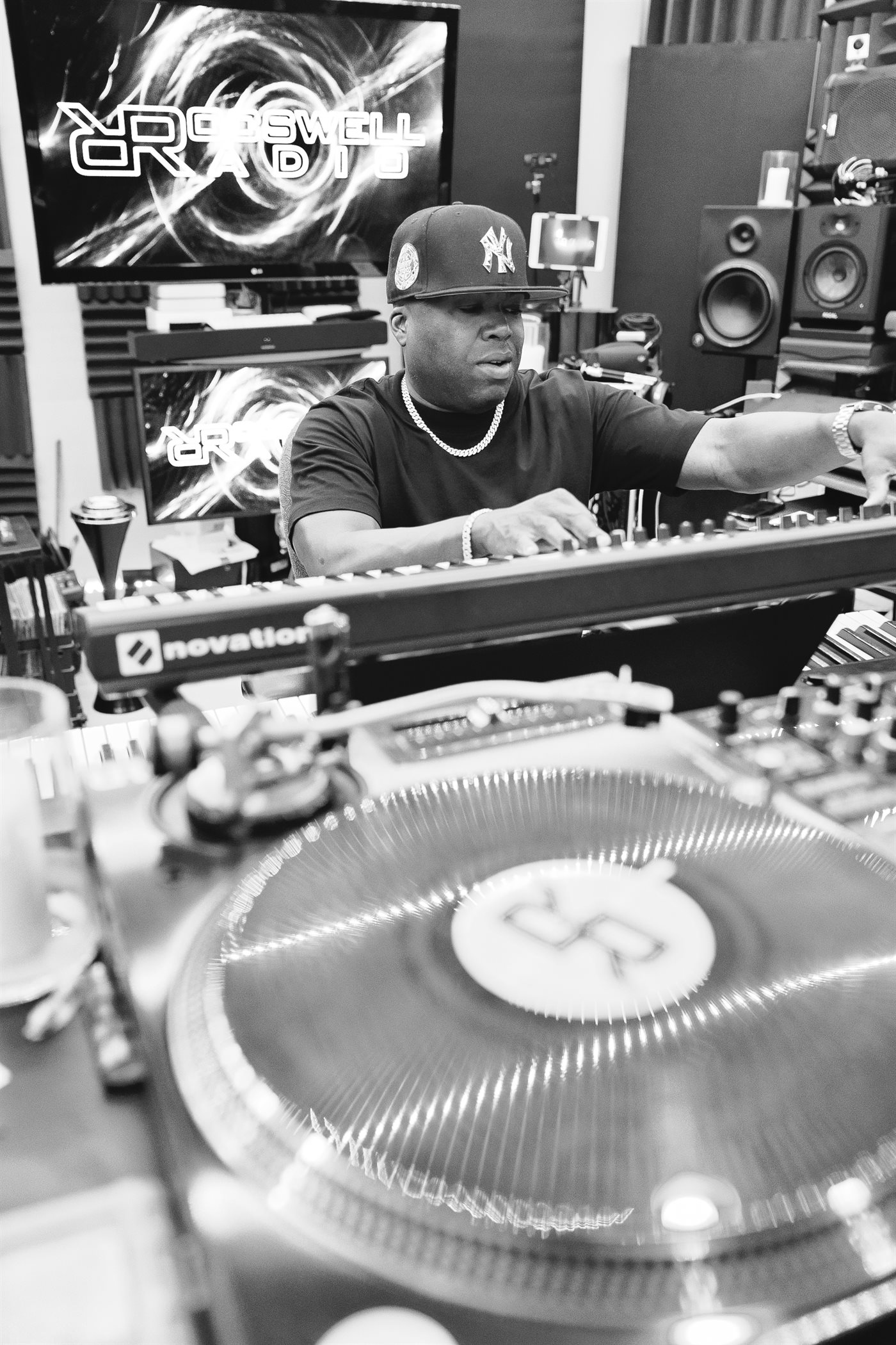 DJ Rocswell on the turntables